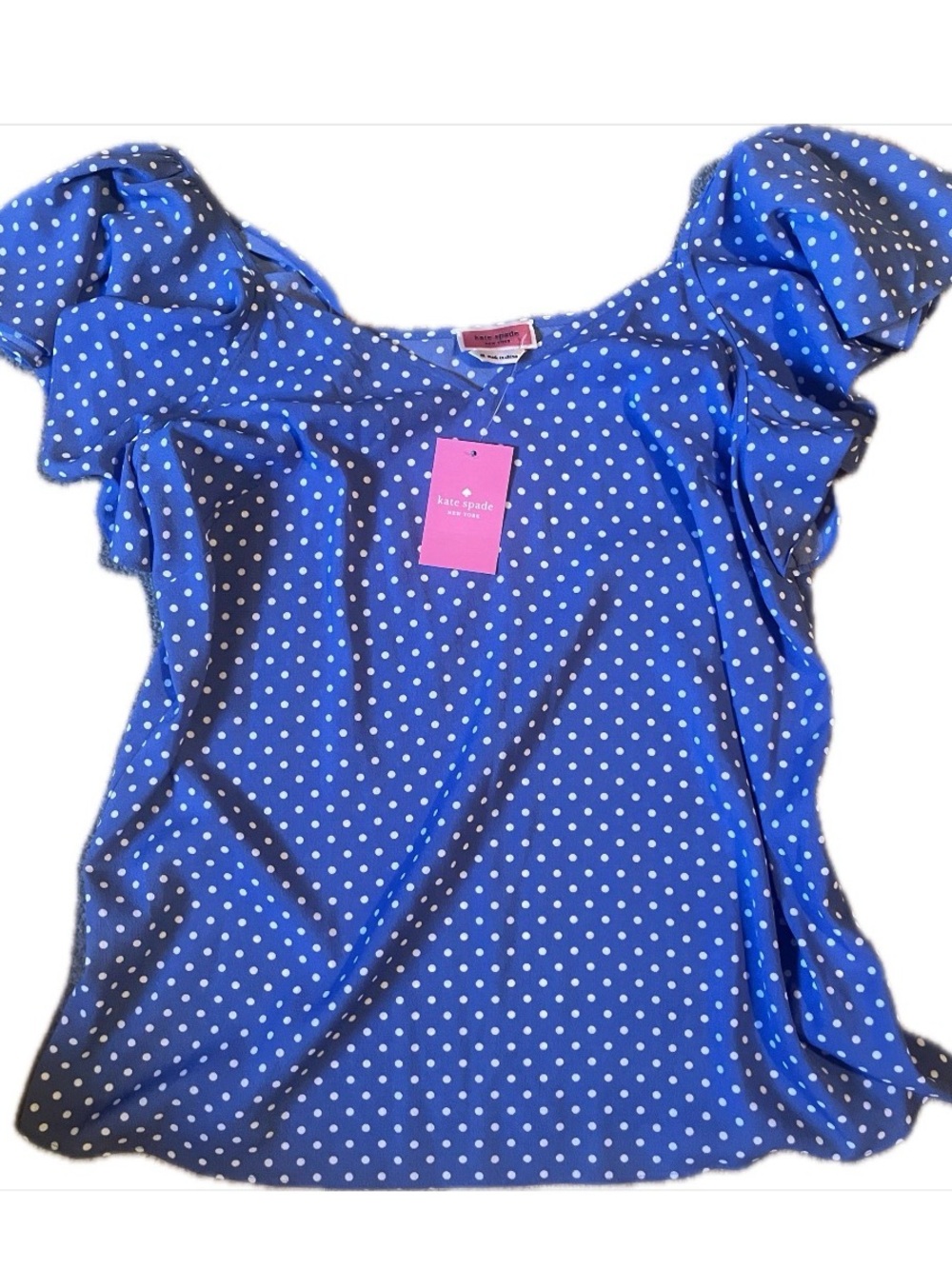 kate spade Royal Blue White Polka Dot Puff Sleeve Blouse